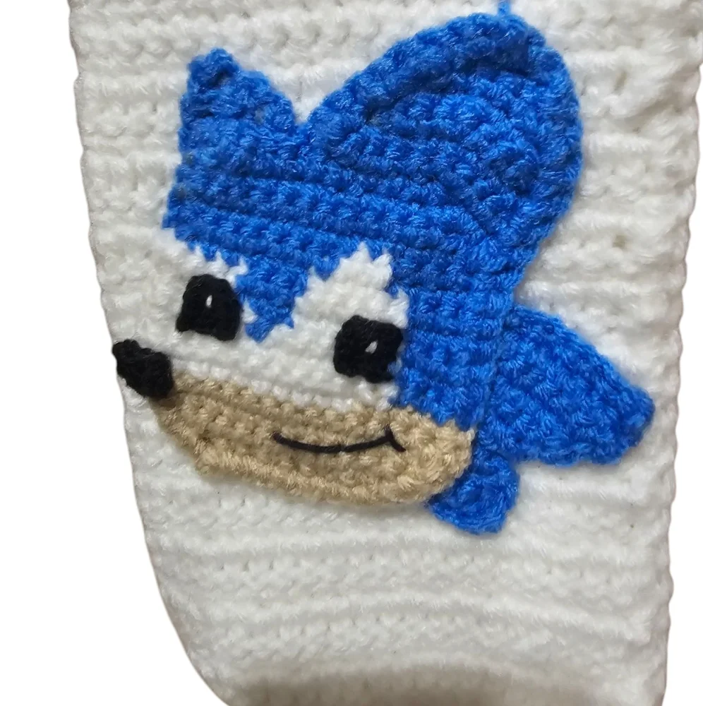 Handmade Red and‎ White Scarf with Blue Character Design Sonic The Hedge Hog